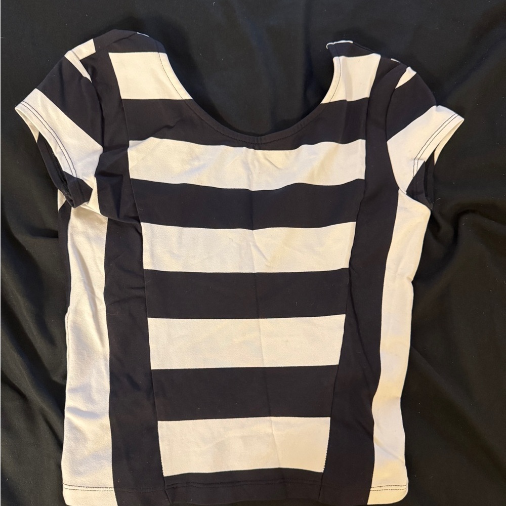 bebe Black and White Striped Top
